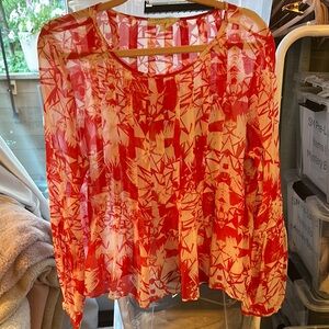 Nicole Miller Red and White Abstract Blouse